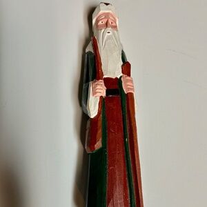 Vintage Folk Art Wooden Carved Painted Santa Figurine.